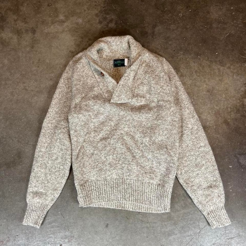 REI Peak Value Vintage Ragg Wool Shawl Collar Sweater Oatmeal Heather mens M